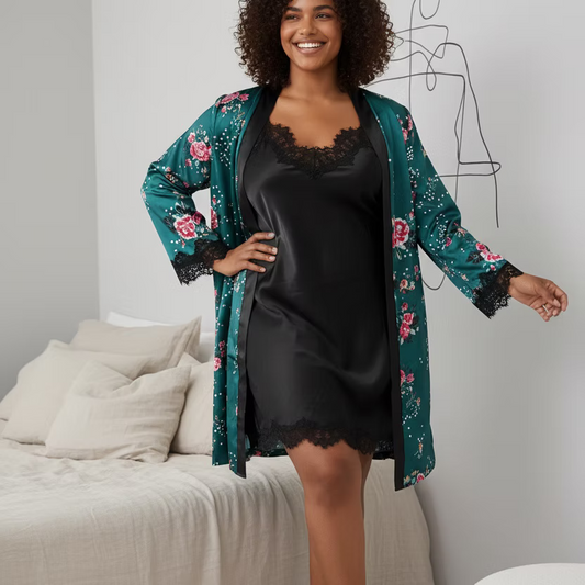 Nightwear Robe Set , Black and Green sleep Wear