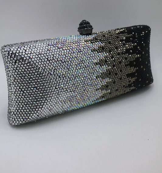 Silver Black Crystal Clutch