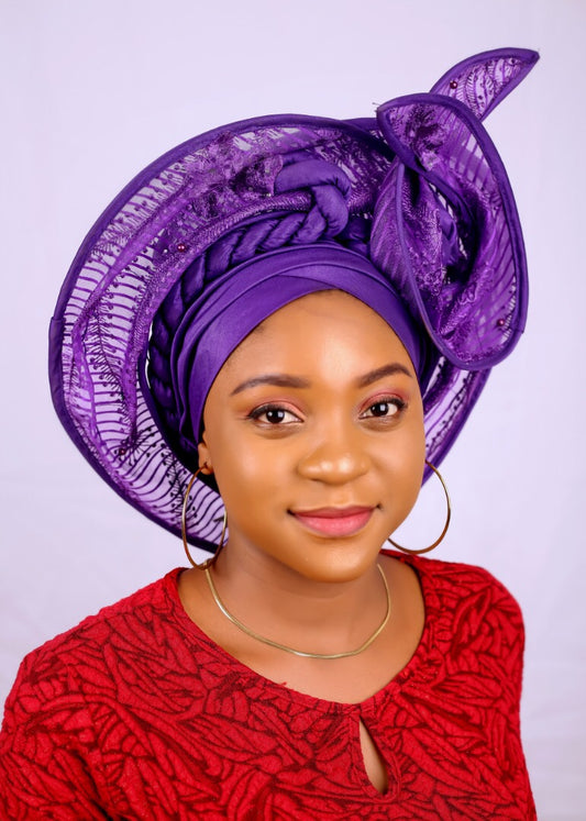African Purple gele / African women’s Headwrap