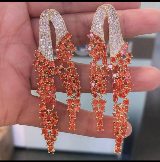 Cubic Zirconia Lovers Drop Earrings Long Bridal Earrings