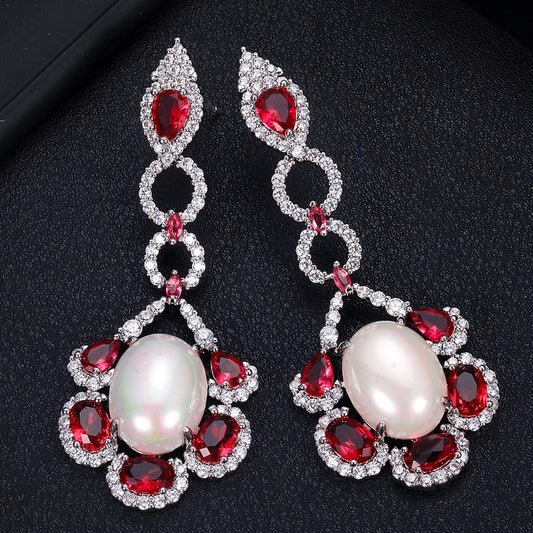 Dangling pearl CZ Pave Earring