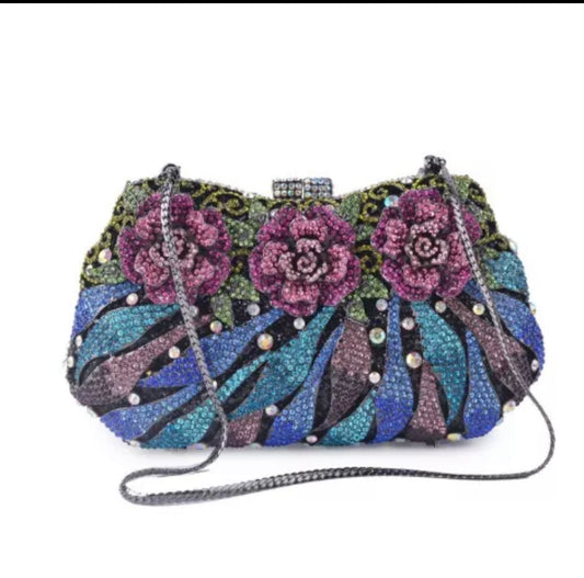 Dazzling Rose purse / Women Rhinestone Crystal Clutch / Evening bag