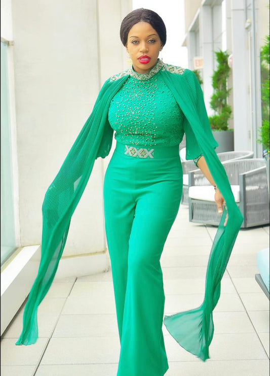 Green formal jumpsuit , Wedding Guest Jumpsuit Women Jumpsuit