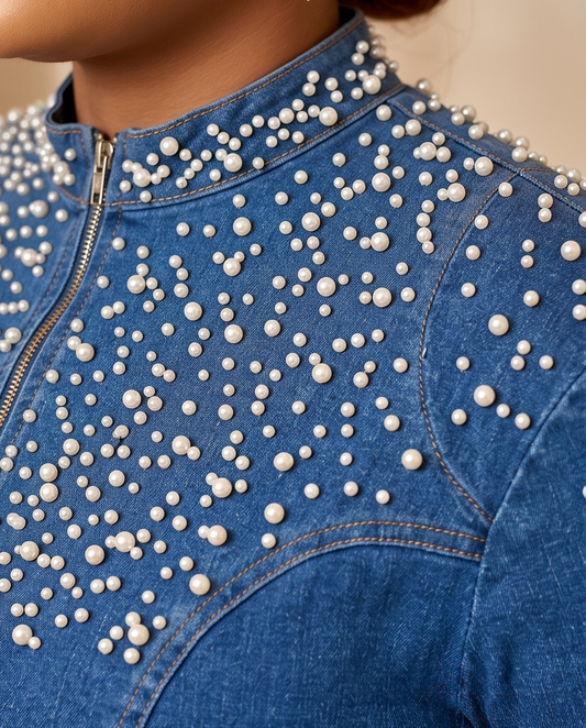 Elegant Denim and Diamond Party Wear