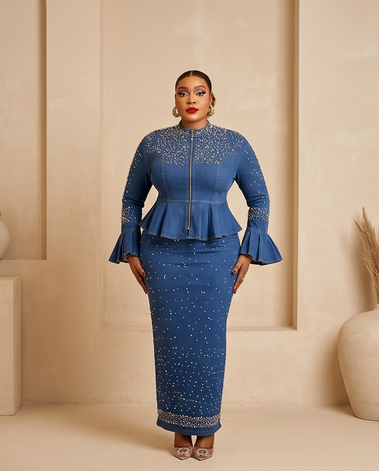 Elegant Denim and Diamond Party Wear
