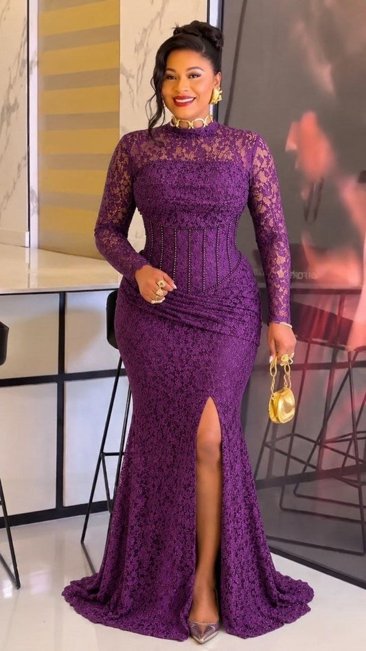 Purple Lace Maxi Evening Dress \ Birthday \ Gala Nite Dress.