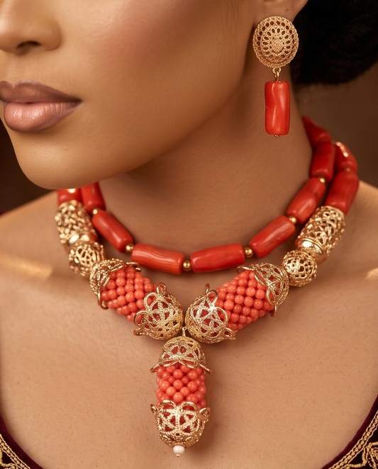 African Beads Necklace Bridal Traditional Marriage Necklace.