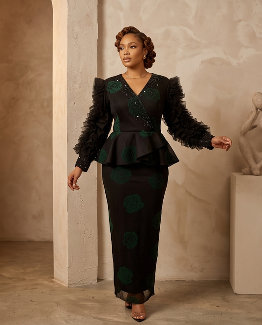 Fabulous Black Green Dress, Evening Party Dress