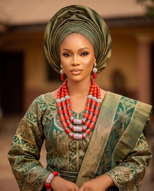 African Authentic Coral Bead Necklace Set Bridal Wedding Necklace