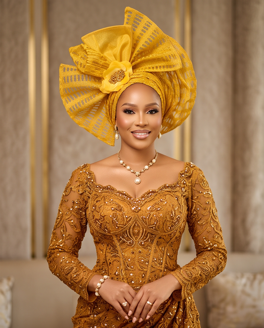 Ready - Made Auto Gele Aso Oke Headwrap Net Aso Oke Headtie