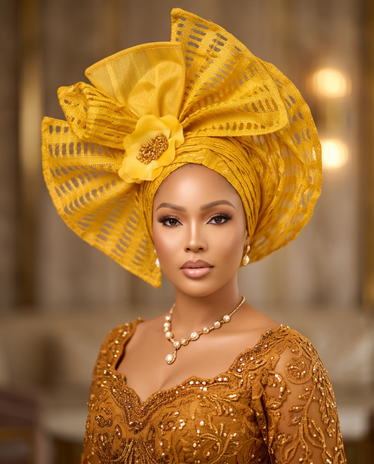 Ready - Made Auto Gele Aso Oke Headwrap Net Aso Oke Headtie