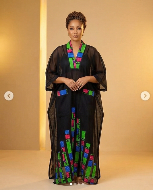 Elegant Sequins Embellished Kaftan, Women Feather design Free Dress