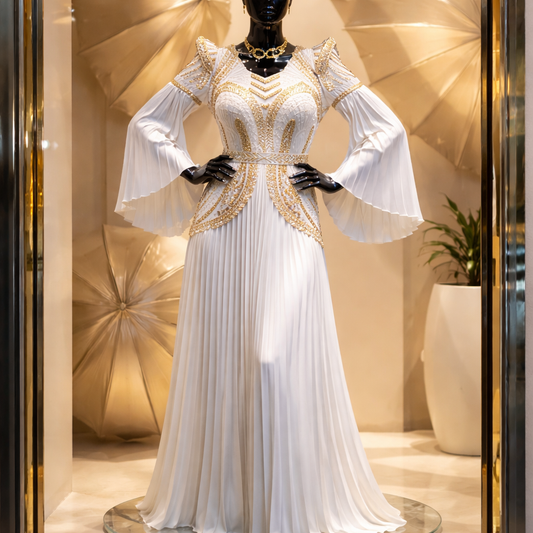 White Luxury Evening Dress, Birthday Celebration Gown