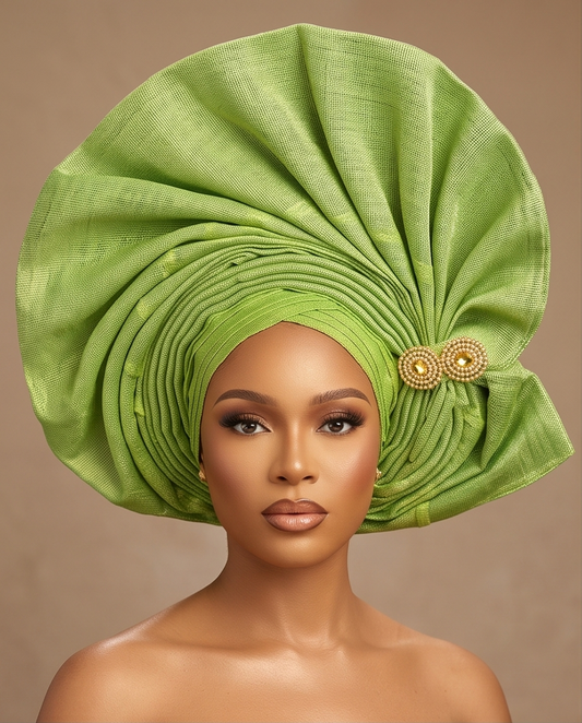 Nneka Auto Gele, Lemon Ready made Headgear.