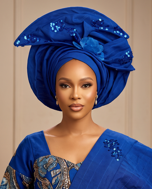 Aso Oke Auto Gele, Ready to Wear African Handmade Headwrap