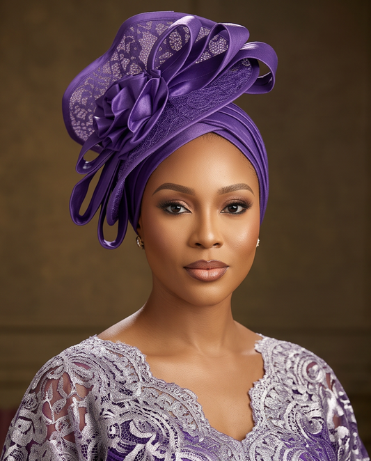 Purple Lace Turban , Rich Anutie headwrap.