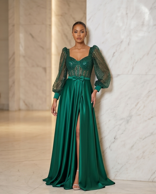 Lace Satin Evening Dress.