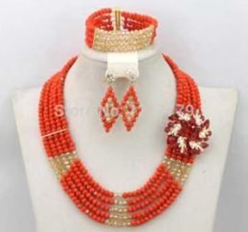 Coral Crystal Necklace Set