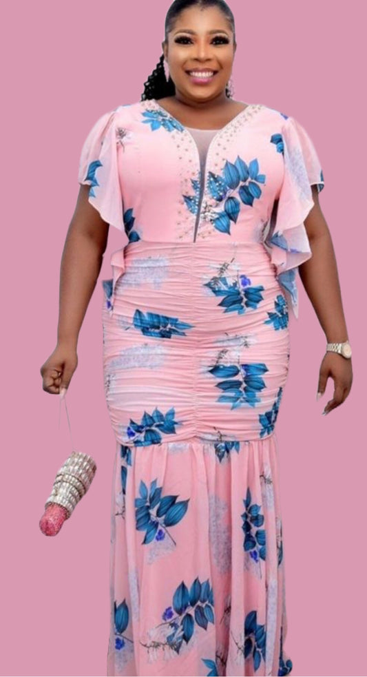 Evening Dress, party Dress, wedding Dress, Flowers Pinky Dress