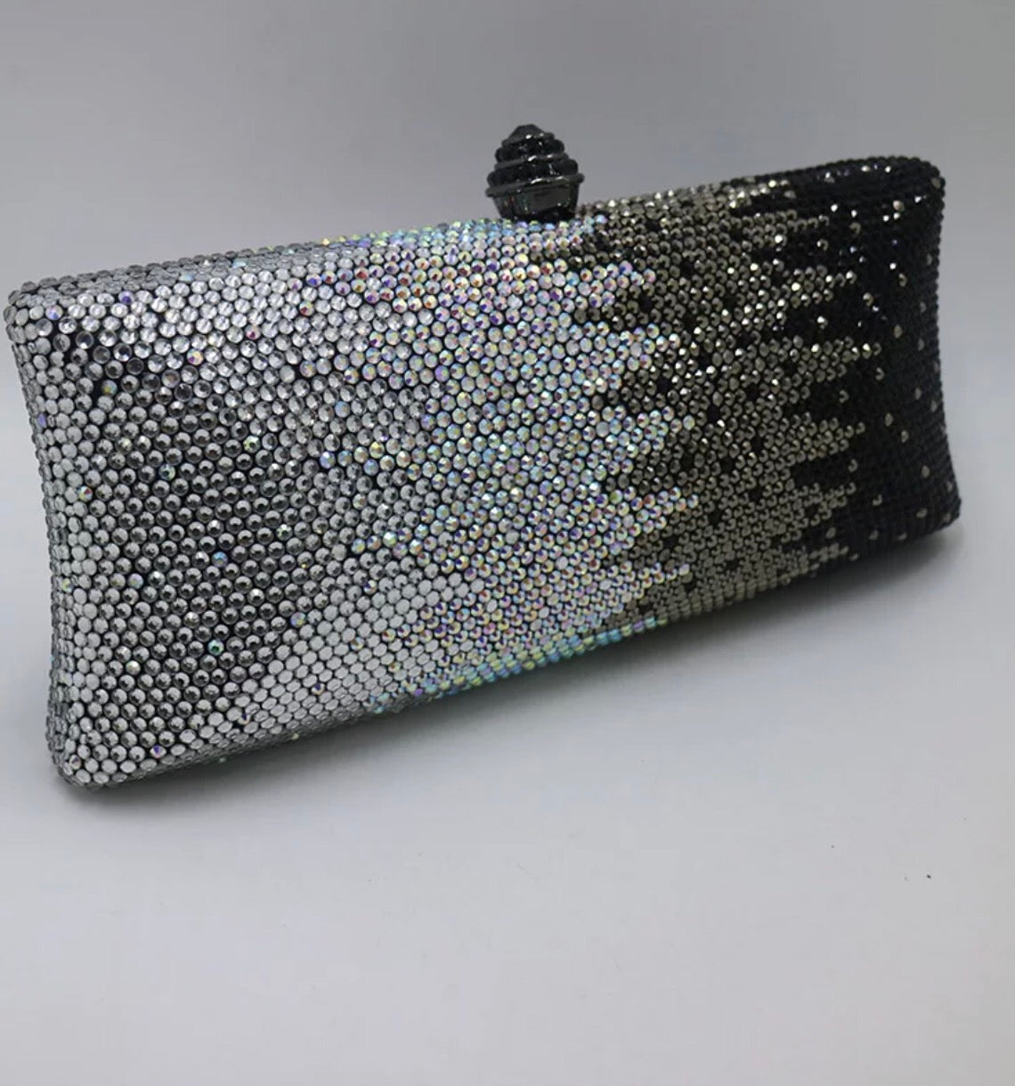 Silver Black Crystal Clutch