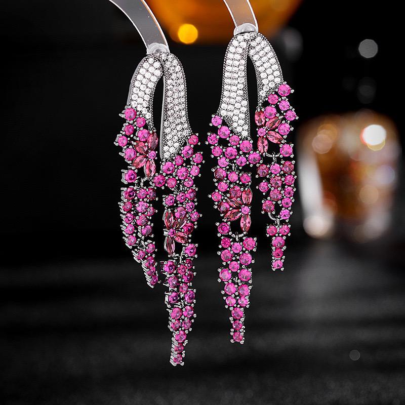 Cubic Zirconia Lovers Drop Earrings Long Bridal Earrings
