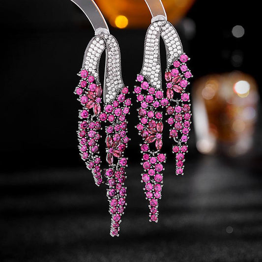Cubic Zirconia Lovers Drop Earrings Long Bridal Earrings