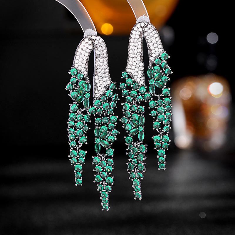 Cubic Zirconia Lovers Drop Earrings Long Bridal Earrings