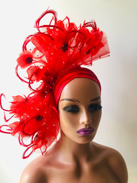 Red Native fascinator Turban   ( Special Order )