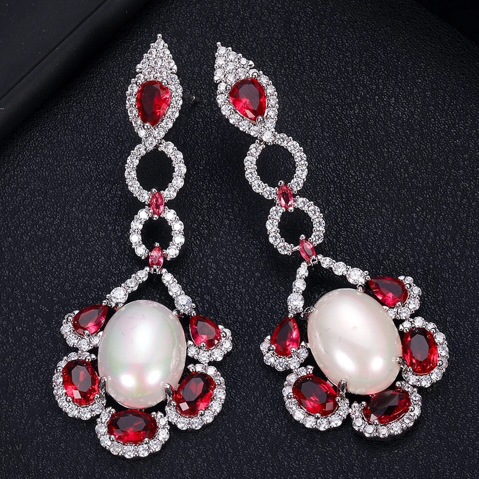 Dangling pearl CZ Pave Earring