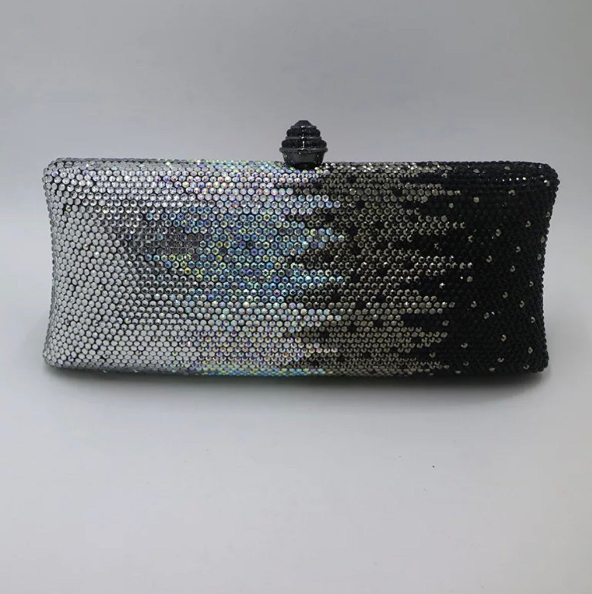 Silver Black Crystal Clutch