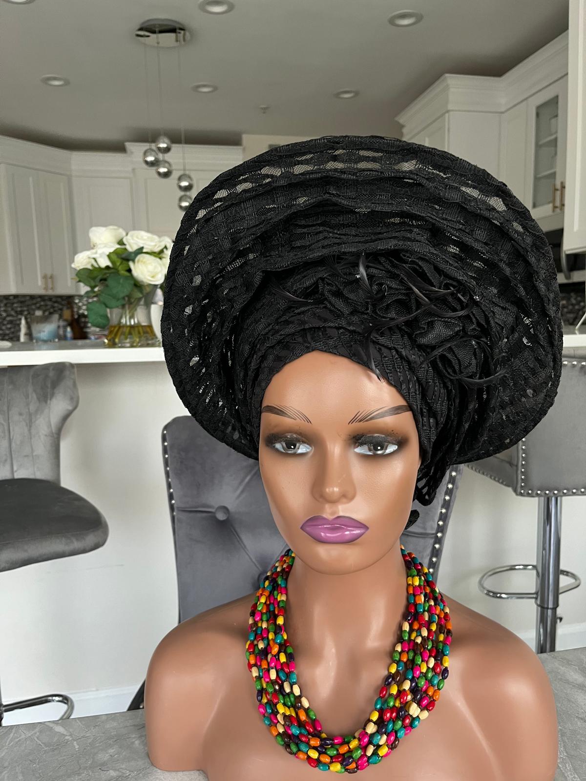 African Auto Gele / pre tie Auto Gele Black Wedding Gele / Bridal Gele