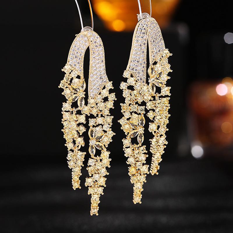 Cubic Zirconia Lovers Drop Earrings Long Bridal Earrings