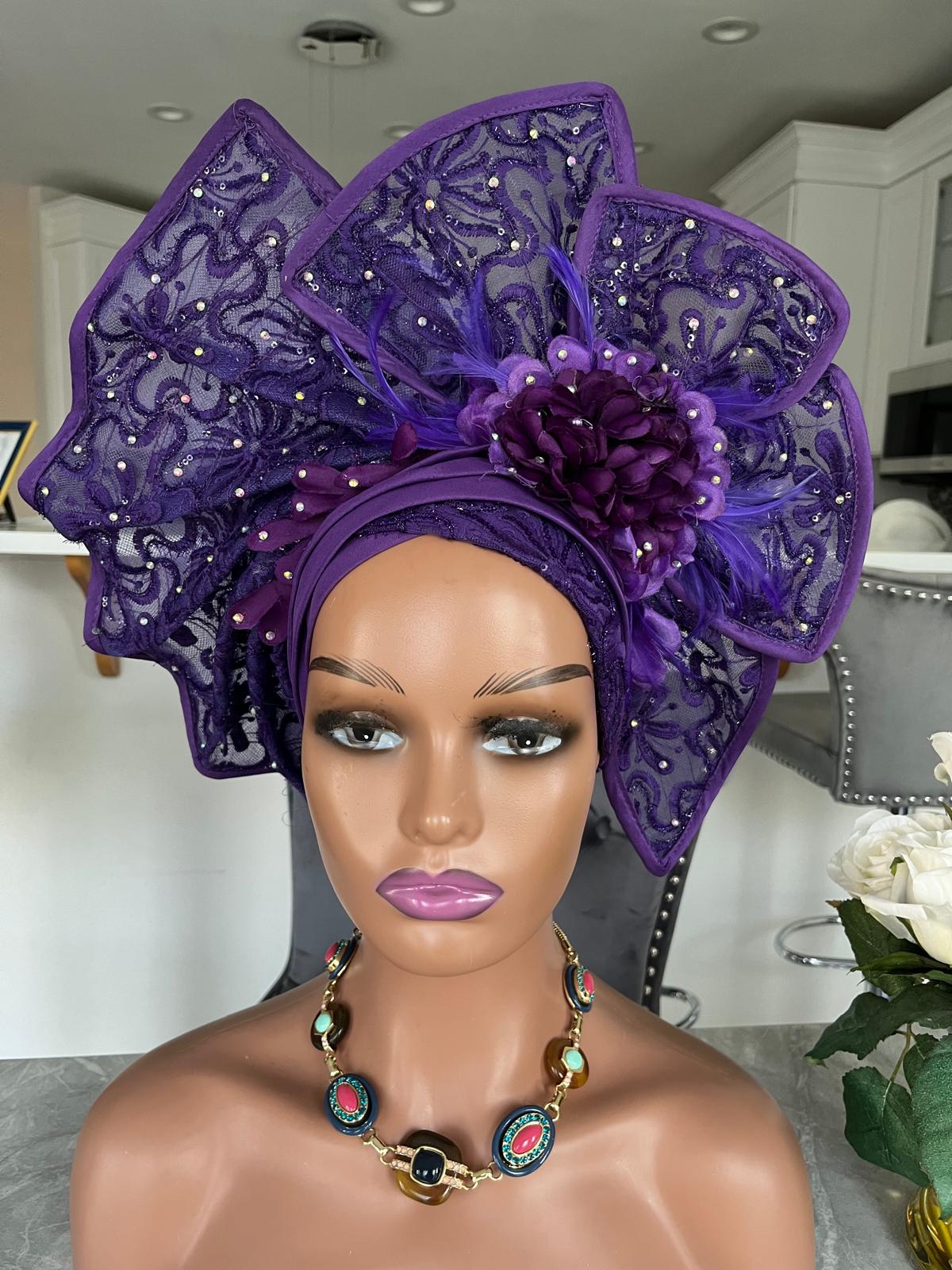 Auto Gele / purple Auto Gele / African Ladies Auto Gele