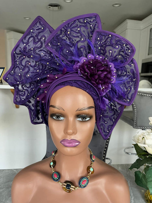 Auto Gele / purple Auto Gele / African Ladies Auto Gele
