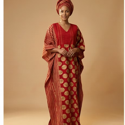 African Adire Boubou , Unique Crafted Kaftan with Aso Ok Design