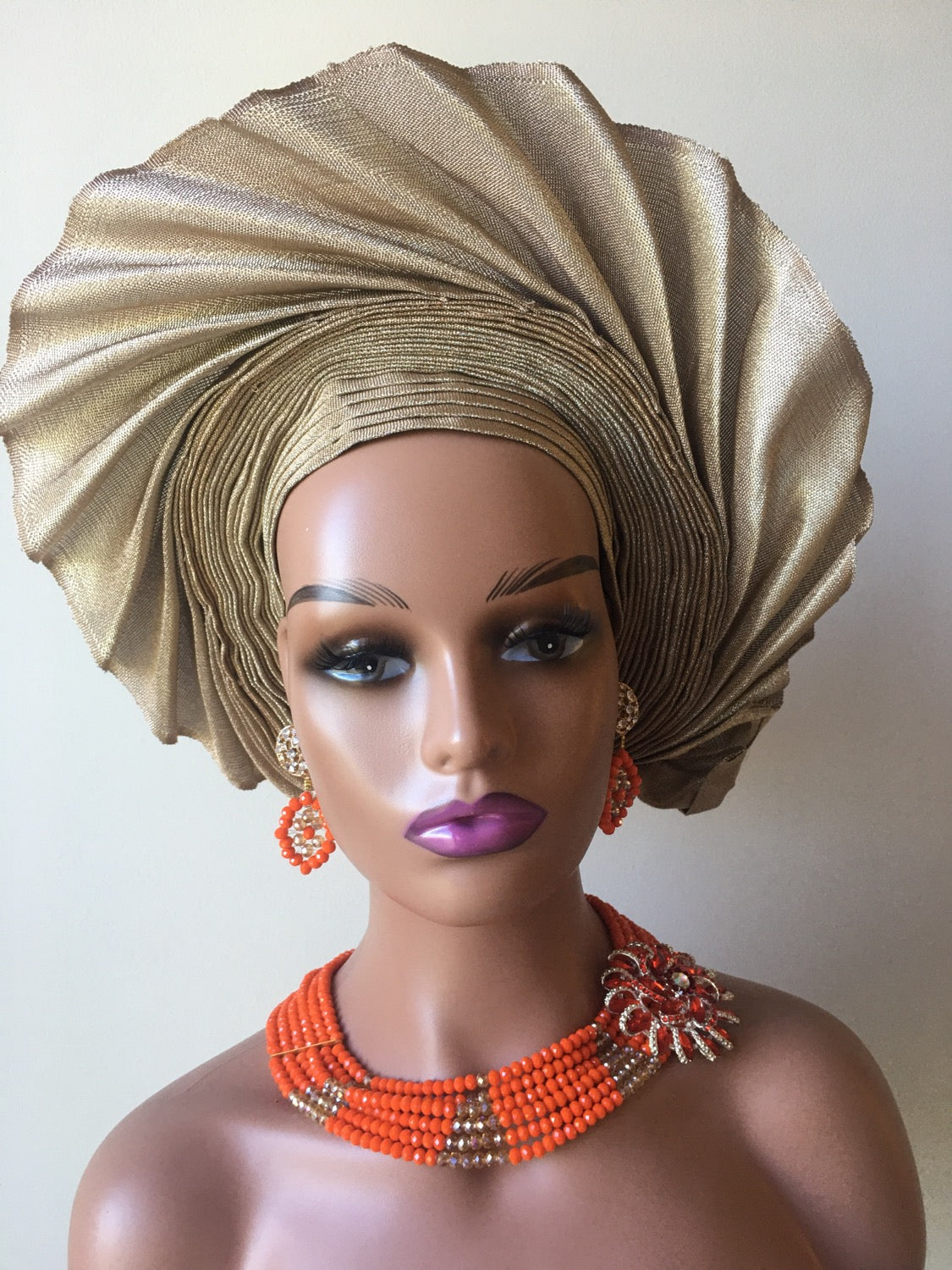 Ready made Auto Gele / Felicia Auto Gele/ Gold Auto Gele