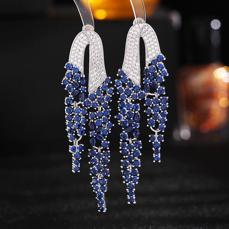 Cubic Zirconia Lovers Drop Earrings Long Bridal Earrings