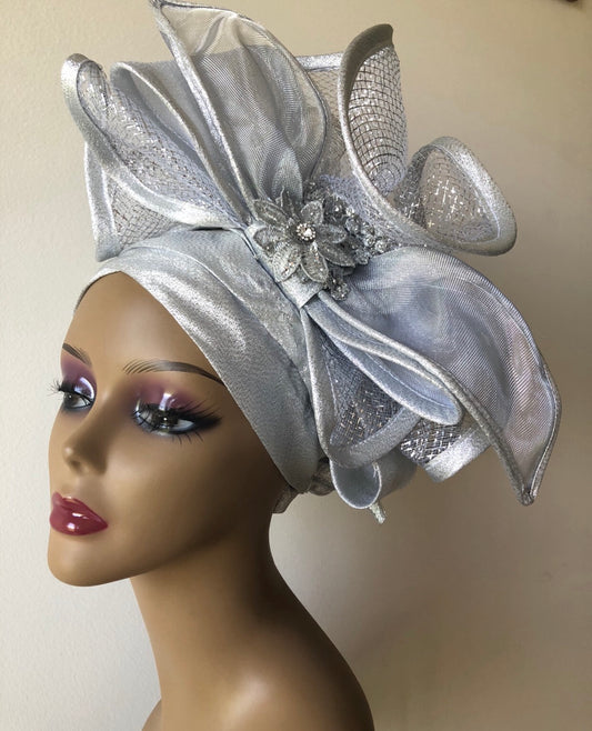 Silver Fascinator Turban