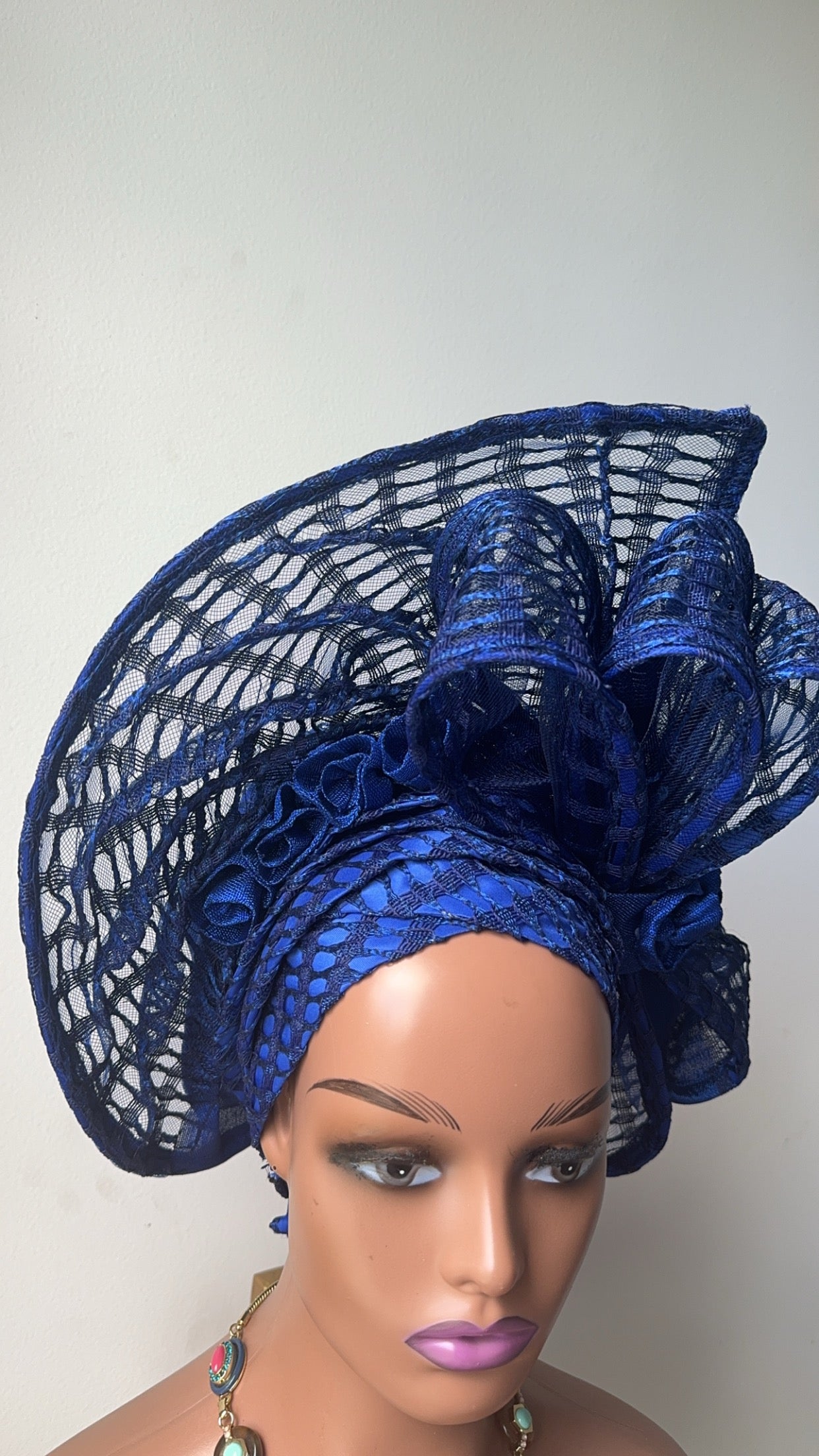 Royal blue Auto Gele / Wedding Auto Gele / Ready made Auto Gele .