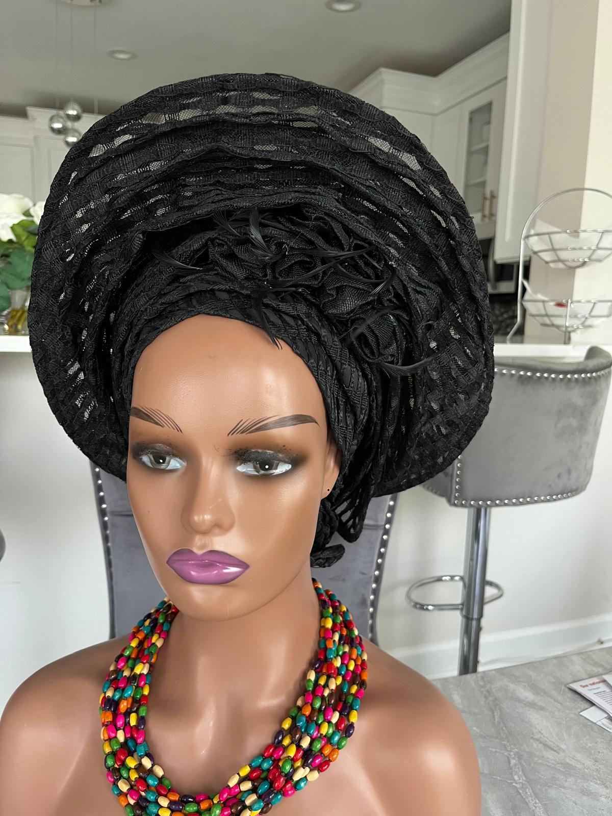African Auto Gele / pre tie Auto Gele Black Wedding Gele / Bridal Gele