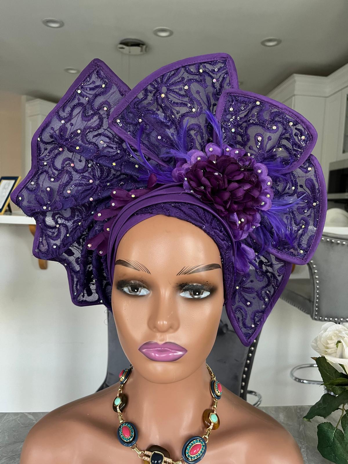 Auto Gele / purple Auto Gele / African Ladies Auto Gele