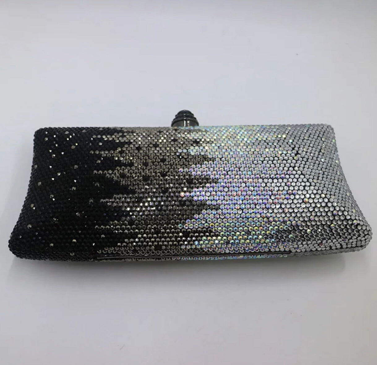 Silver Black Crystal Clutch