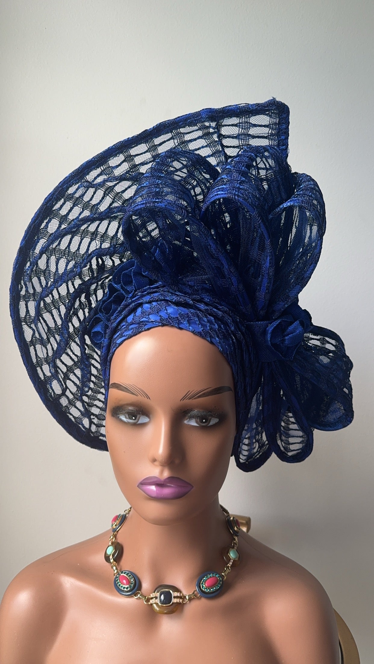 Royal blue Auto Gele / Wedding Auto Gele / Ready made Auto Gele .