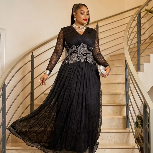 Amara Evening Maxi Dress, Birthday Embellish Soft Lace Gown