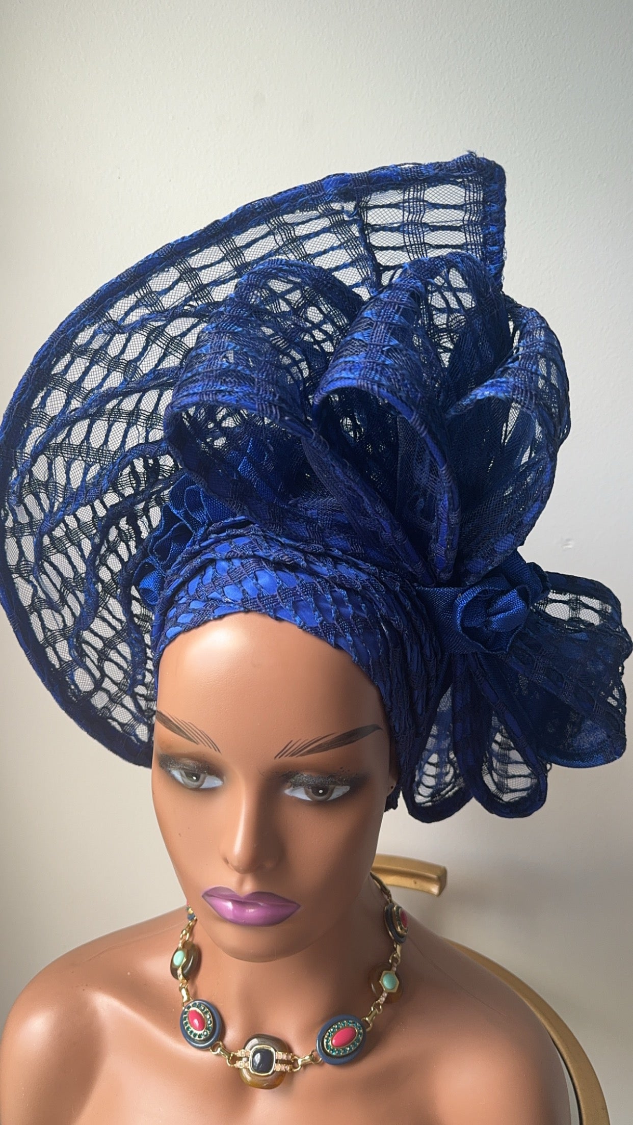 Royal blue Auto Gele / Wedding Auto Gele / Ready made Auto Gele .