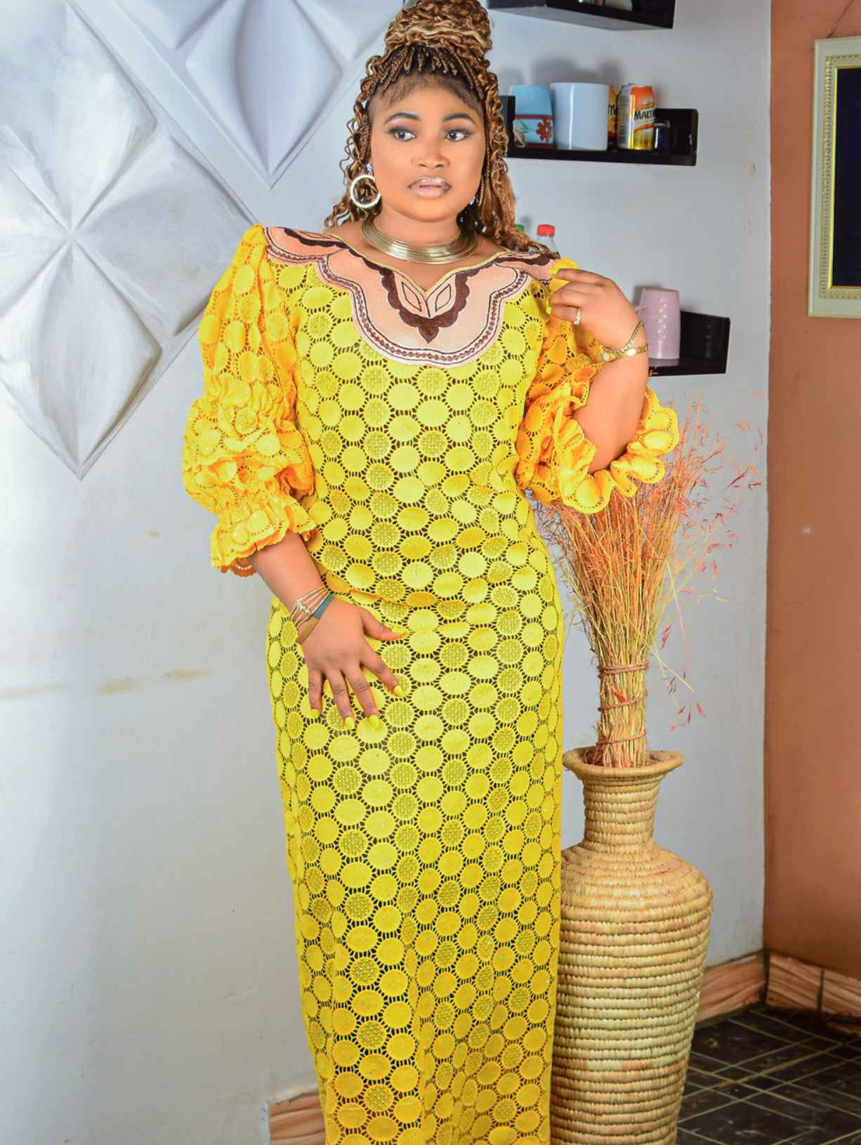 Yellow Lace kaftan 