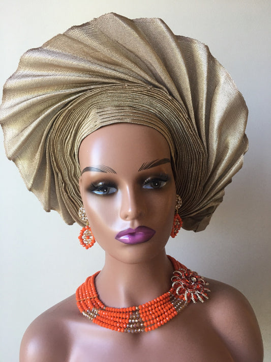 Ready made Auto Gele / Felicia Auto Gele/ Gold Auto Gele