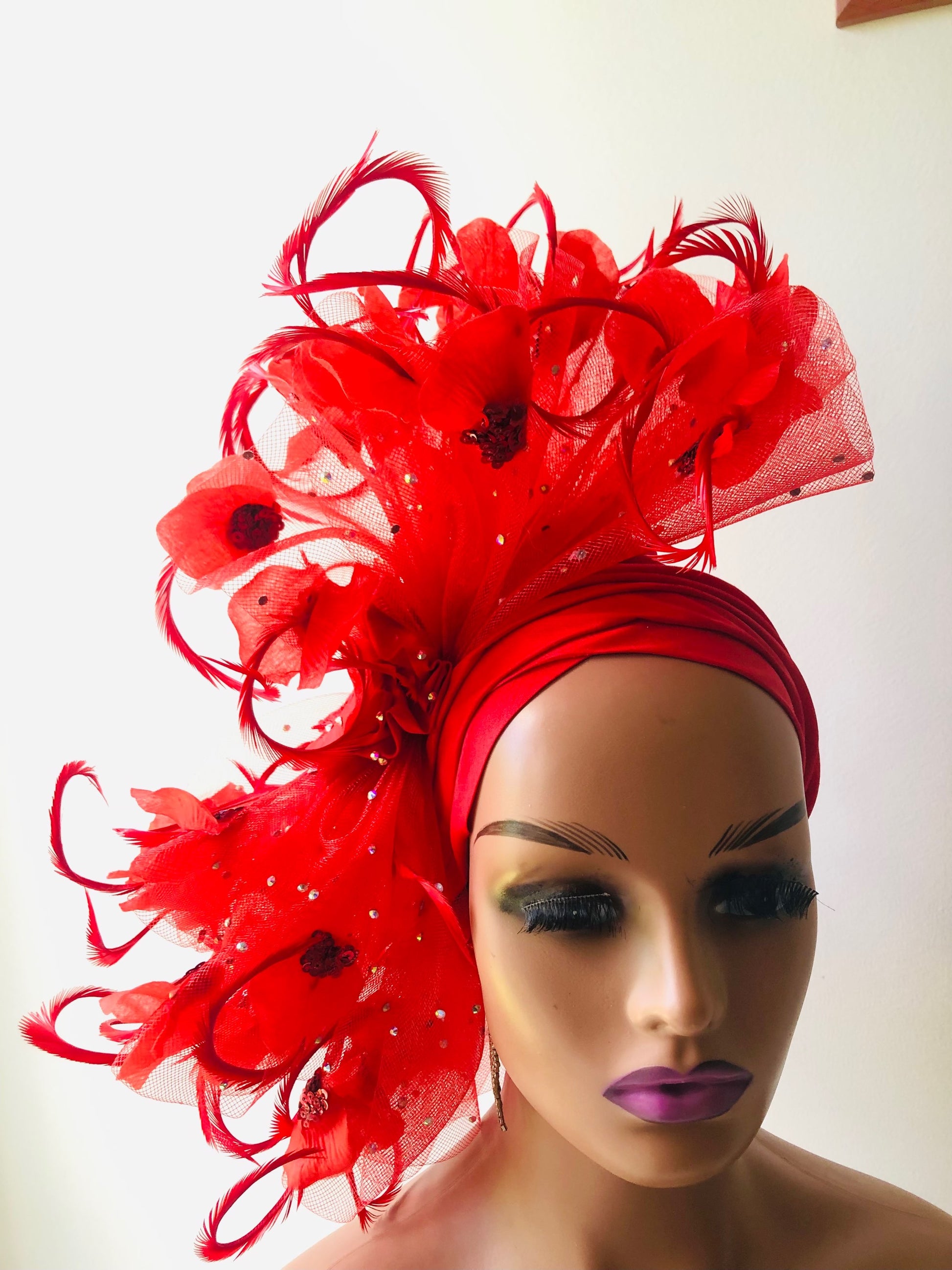 Red Native fascinator Turban   ( Special Order )