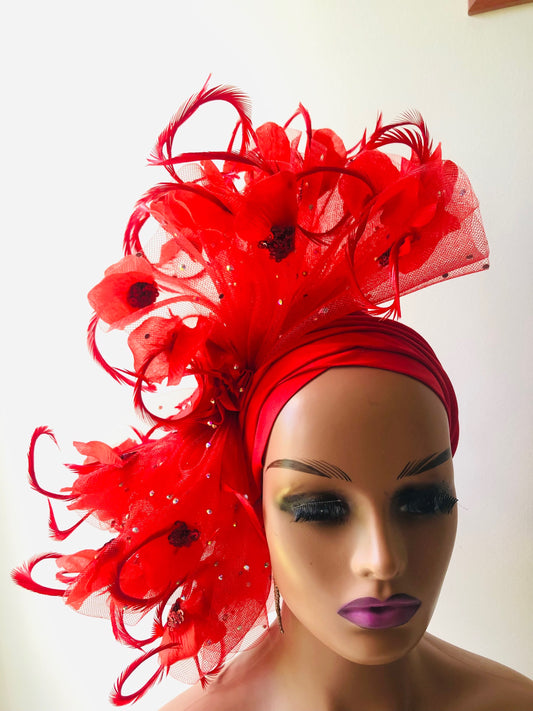 Red Native fascinator Turban   ( Special Order )