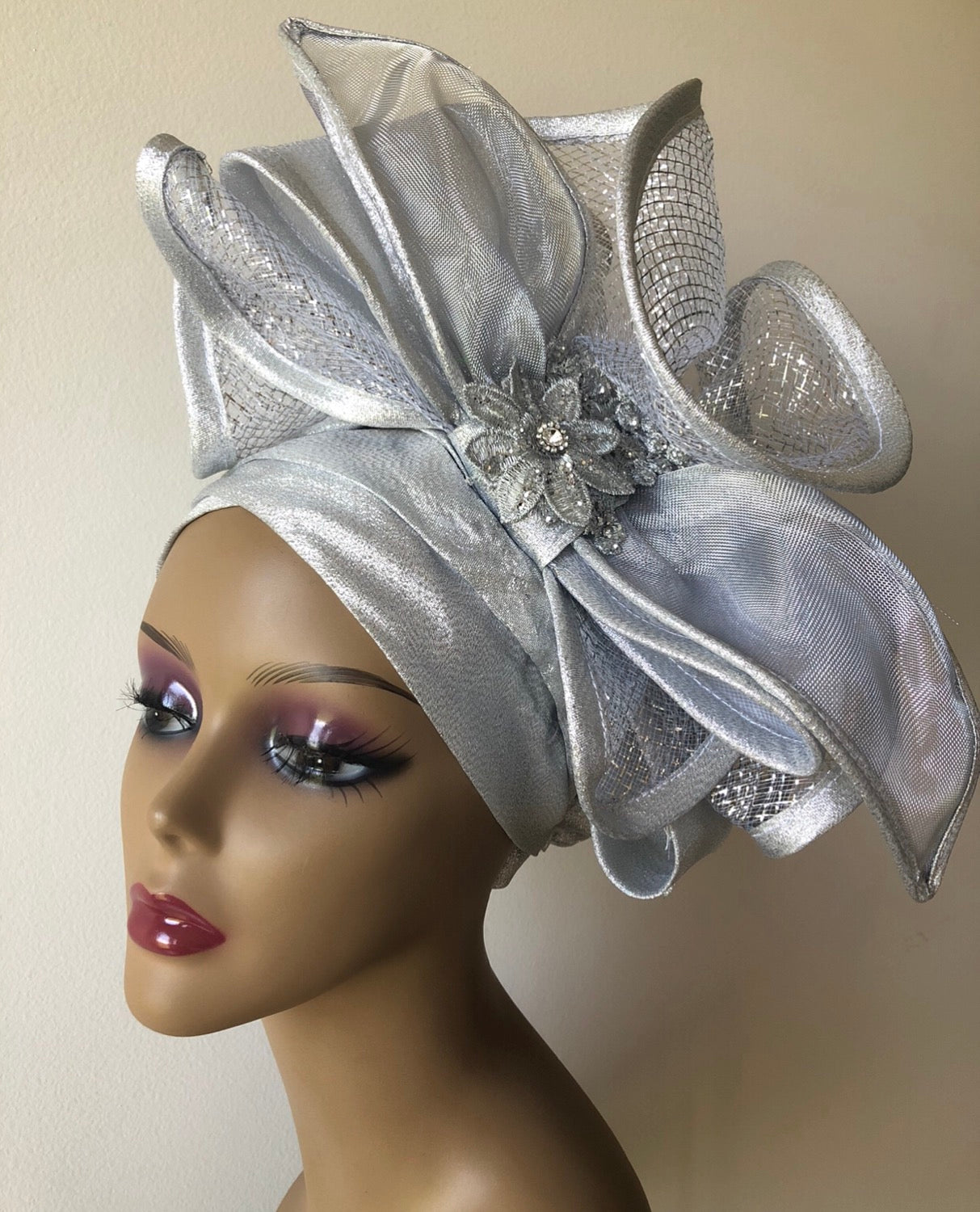 Silver Fascinator Turban